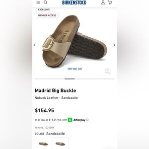 Birkenstock Madrid Big Buckle Nubuck Leather in Sandcastle. Women’s 7-7.5 (37)